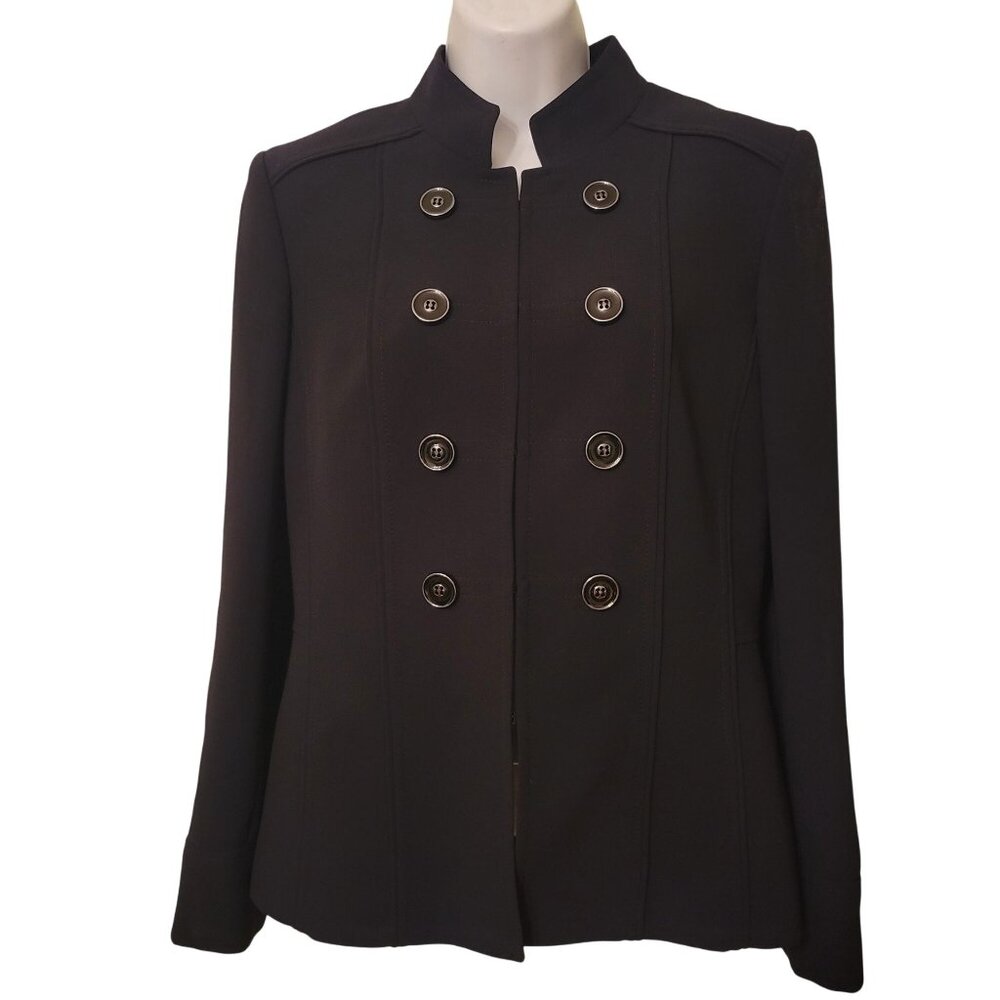Tahari Double Breasted Military Band Blazer Jacket Black 8 Musician Professional